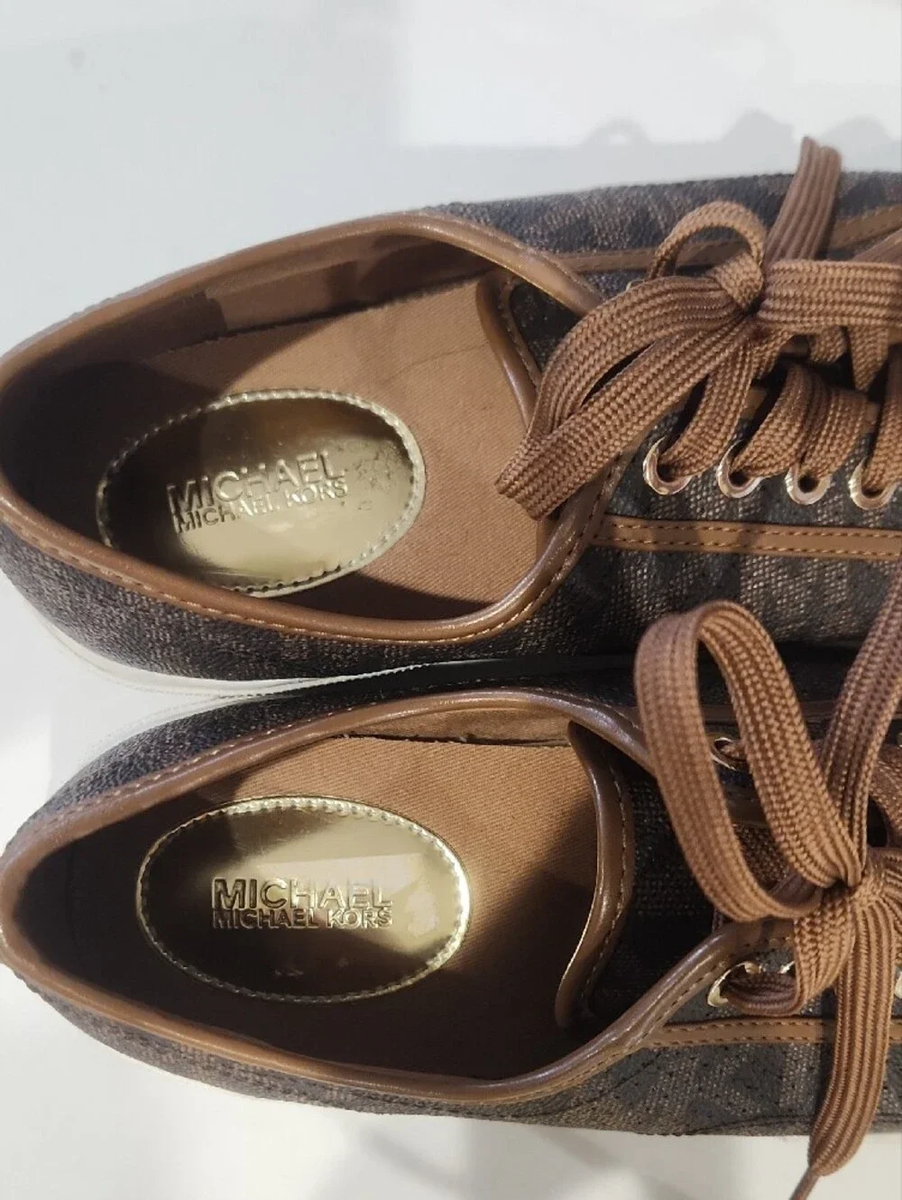 Michael Kors Brown Logo-Print Low-Top Sneakers with White Sole